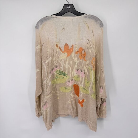 Anthropologie Moth Gossamer Pond Koi Frog Linen Cardigan sweater size large - Picture 10 of 12